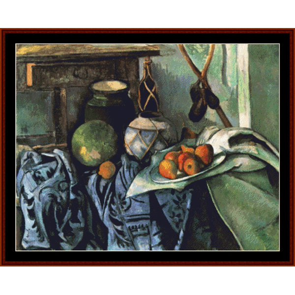 Still Life with Ginger Jar and Eggplant - Paul Cezanne pdf cross stitch pattern