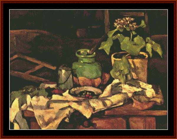 Flower Pot on a Table - Cezanne cross stitch pattern