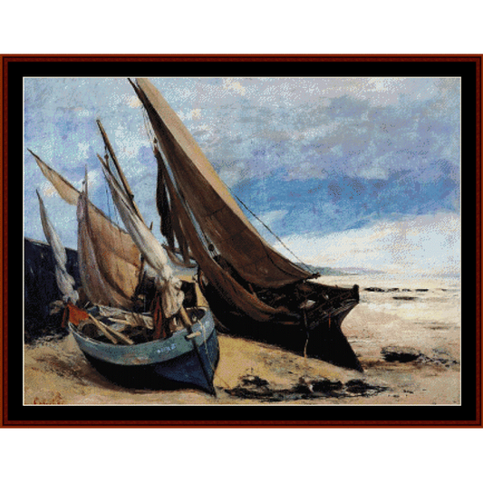 Fishing Boats on Deauvil Beach - Gustave Courbet cross stitch pattern