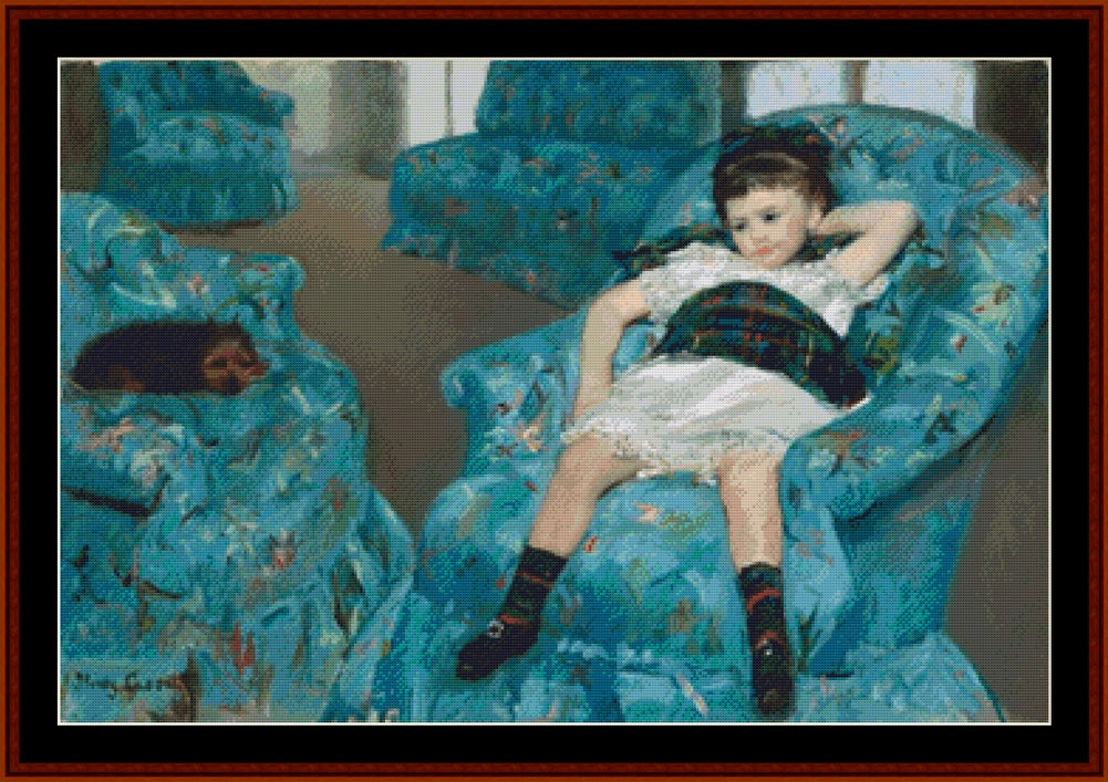 Little Girl with Cat - Mary Cassatt cross stitch pattern