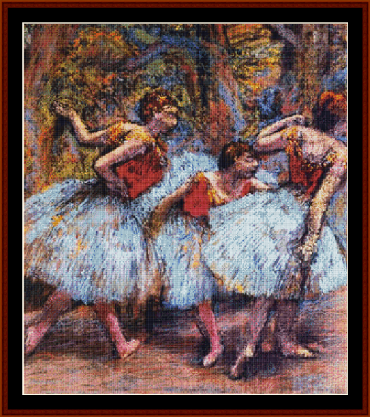 Three Dancers, Blue Skirts - Edgar Degas pdf cross stitch pattern