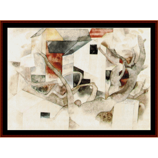 Trees and Barns, Bermuda - Charles Demuth pdf cross stitch pattern