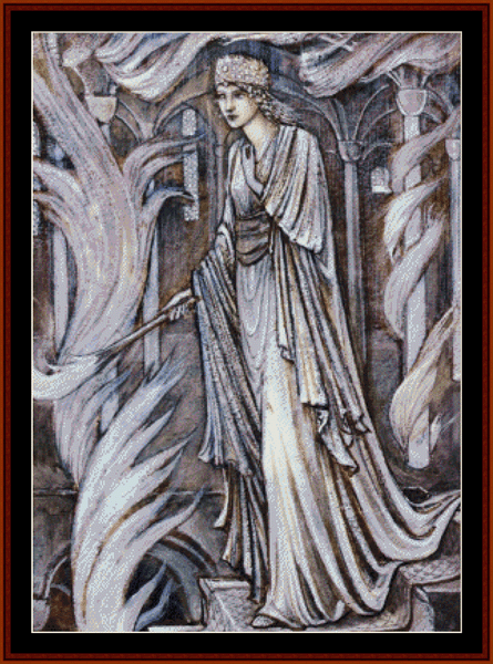 Gudrun Setting Fire to Palace - Burne-Jones cross stitch pattern