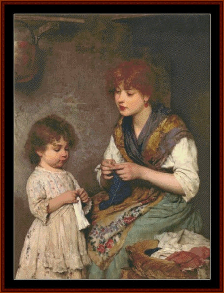 Knitting Lesson - Eugene de Blass cross stitch pattern