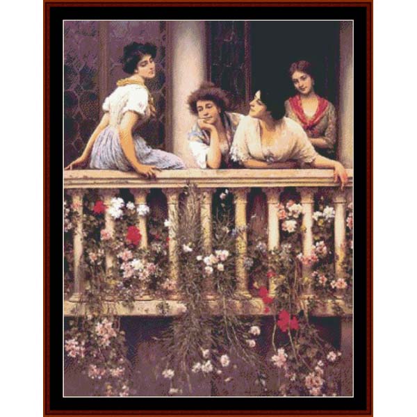 On the Balcony Eugene de Blass pdf cross stitch pattern