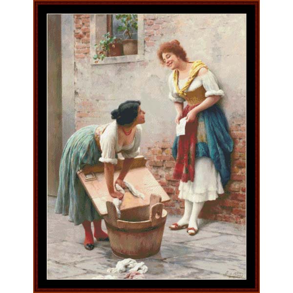 Sharing the News - Eugene de Blass pdf cross stitch pattern