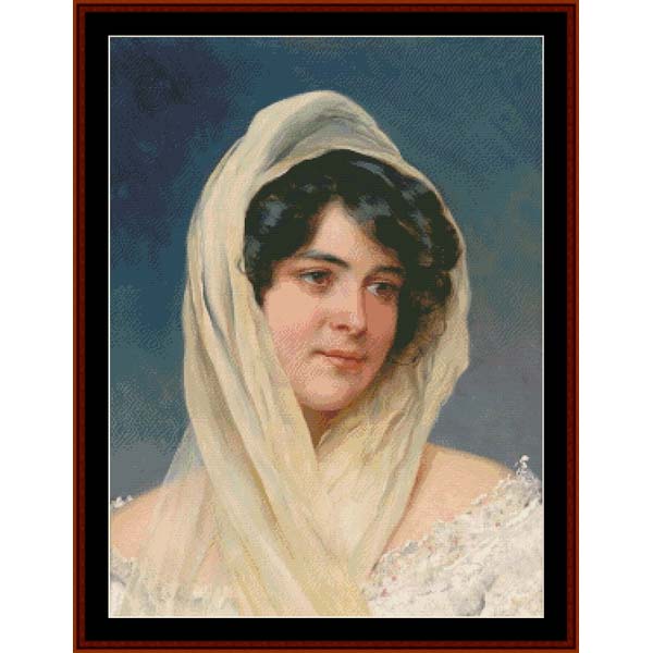 Young Lady with Veil - Eugene de Blass pdf cross stitch pattern