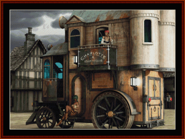 Steampunk Mobile Bordello - Fantasy cross stitch pattern