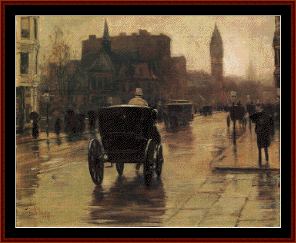 Columbus Avenue, Rainy Day - Frederick Childe-Hassam cross stitch pattern