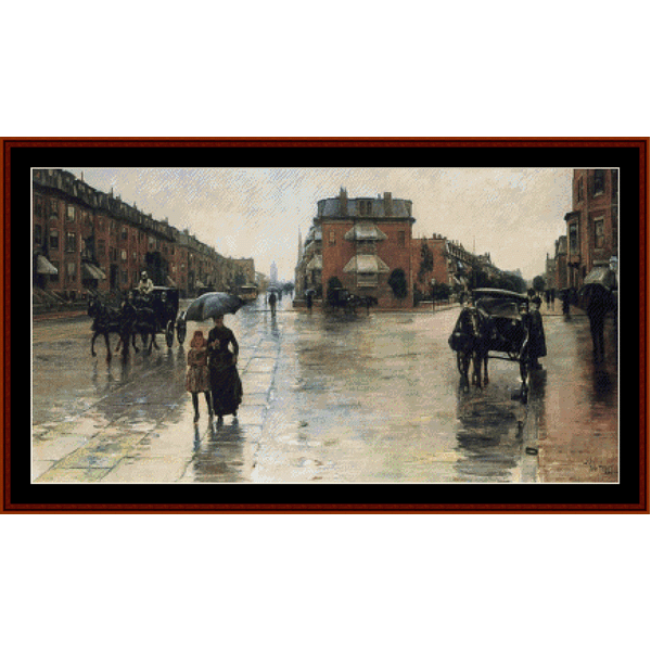 Rainy Day in Boston - Frederick Childe-Hassam pdf cross stitch pattern