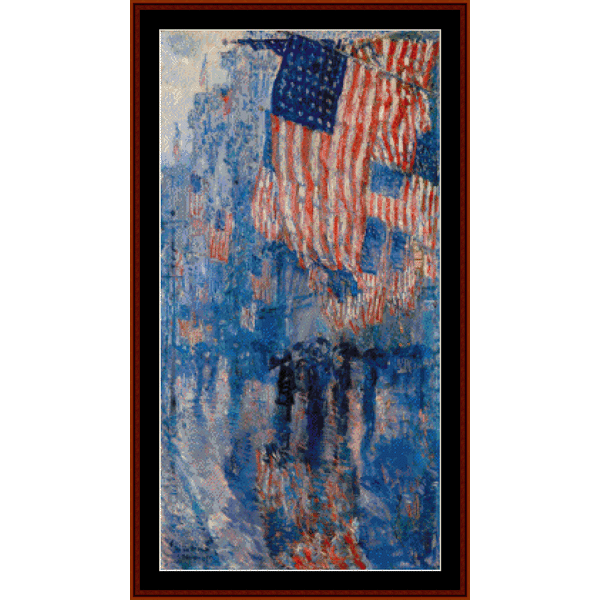 Fifth Avenue in the Rain - Childe-Hassam cross stitch pattern