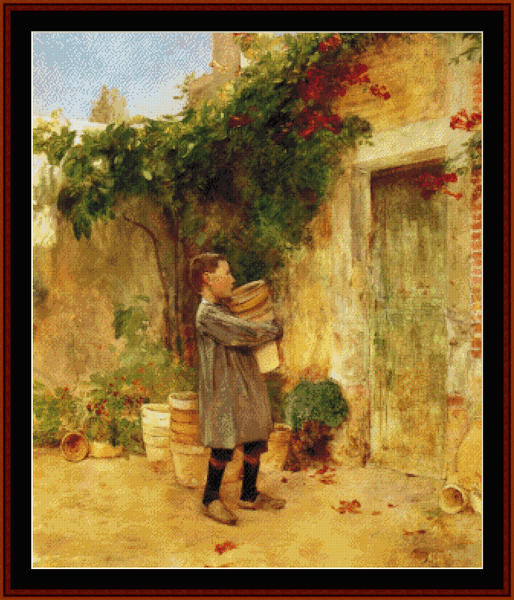 Boy with Flower Pots - Frederic Childe-Hassam pdf cross stitch pattern