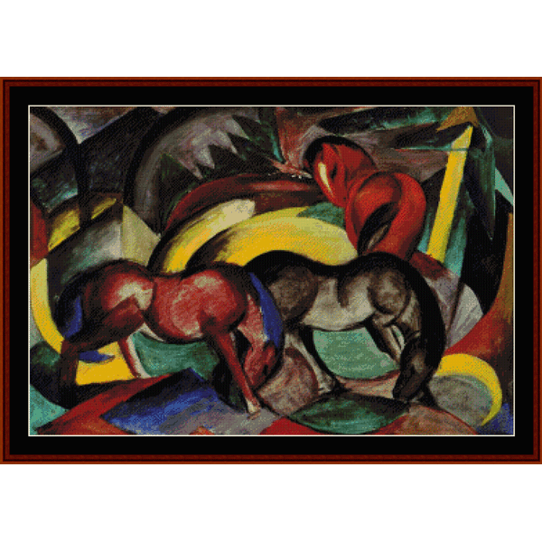 Three Horses - Franz Marc cross stitch pattern