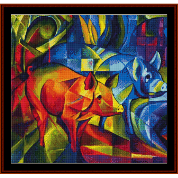 Red and Blue Pigs - Franz Marc pdf cross stitch pattern