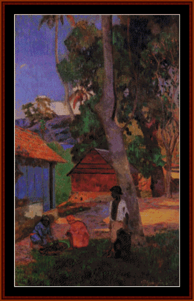 Around the Huts - Paul Gauguin pdf cross stitch pattern