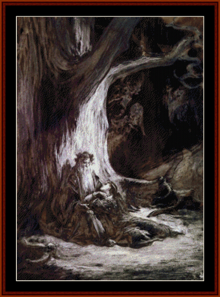 Vivien and Merlin - Gustave Dore cross stitch pattern