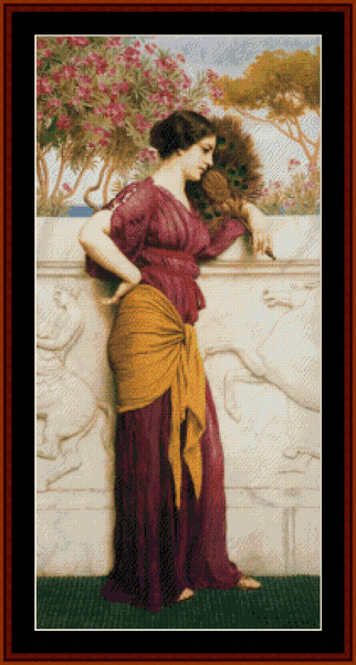 The Peacock Fan - J.W. Godward cross stitch pattern