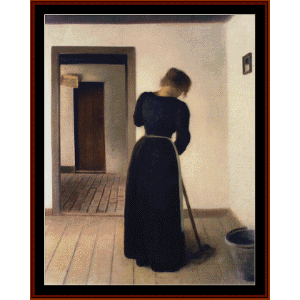 Young Woman Sweeping cross stitch pattern