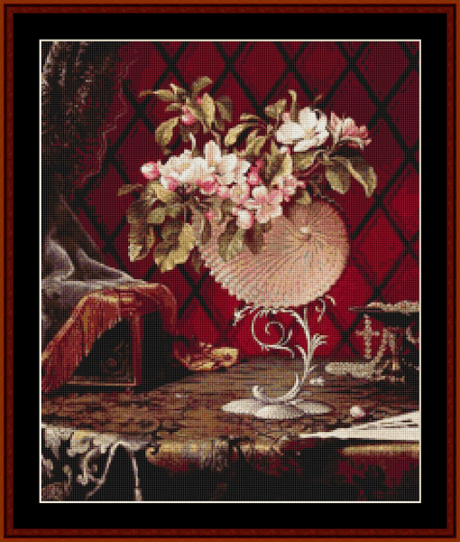 Still Life with Apple Blossoms - M.J. Heade cross stitch pattern