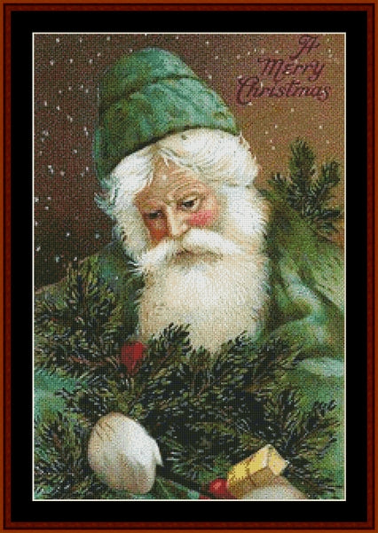 Santa in Green - Christmas pdf cross stitch pattern
