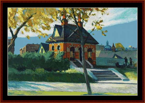 Small Town Station - Edward Hopper pdf cross stitch pattern