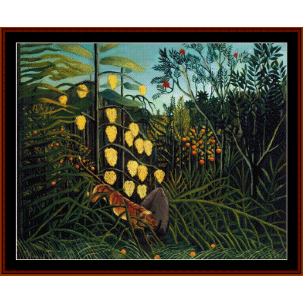 Tiger and Buffalo - Henri Rousseau cross stitch pattern