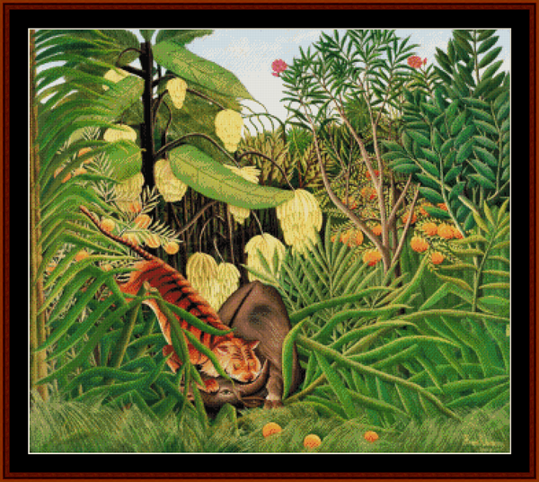 Fight Between Tiger and Buffalo - Henri Rousseau pdf cross stitch pattern
