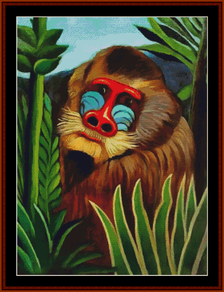 Mandril in the Jungle - Henri Rousseau pdf cross stitch pattern