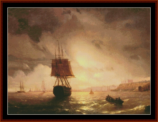 Harbor at Odessa on Black Sea - Ivan Aivazovsky pdf cross stitch pattern