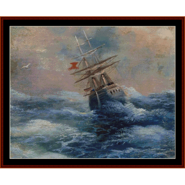 Ship on the Sea cross stitch pattern