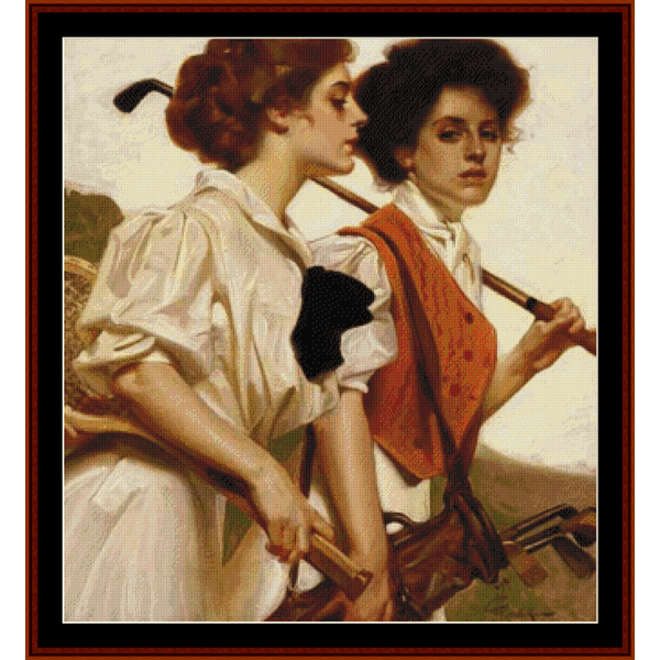 Women Golfing - J.C. Leyendecker pdf cross stitch pattern