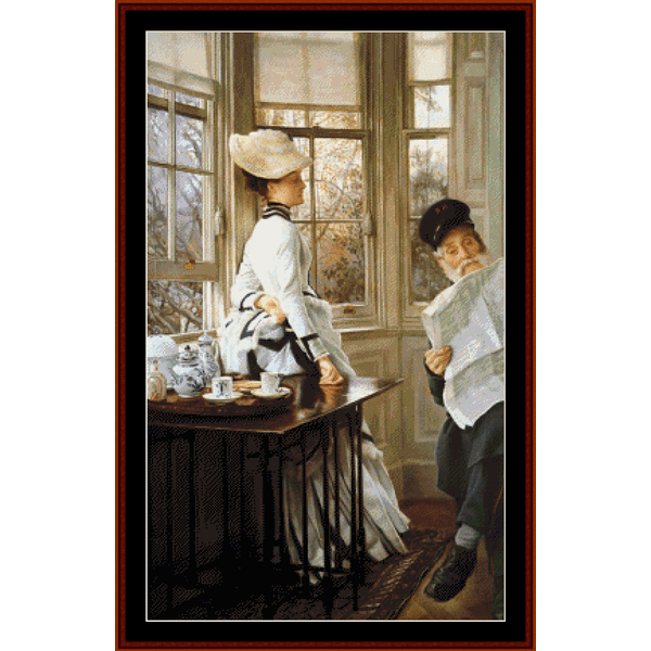 Reading the News - James T. Tissot cross stitch pattern