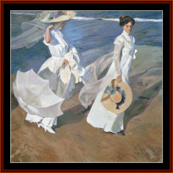 Strolling Along the Seashore - Joaquín Sorolla pdf cross stitch pattern