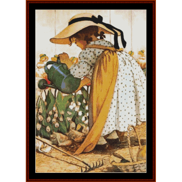 Watering the Garden – Jesse Willcox Smith pdf cross stitch pattern