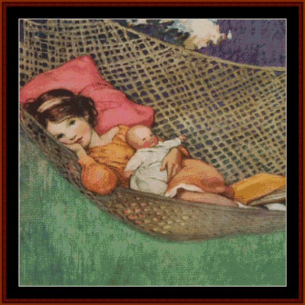 Young Girl in Hammock – Jesse Willcox Smith pdf cross stitch pattern