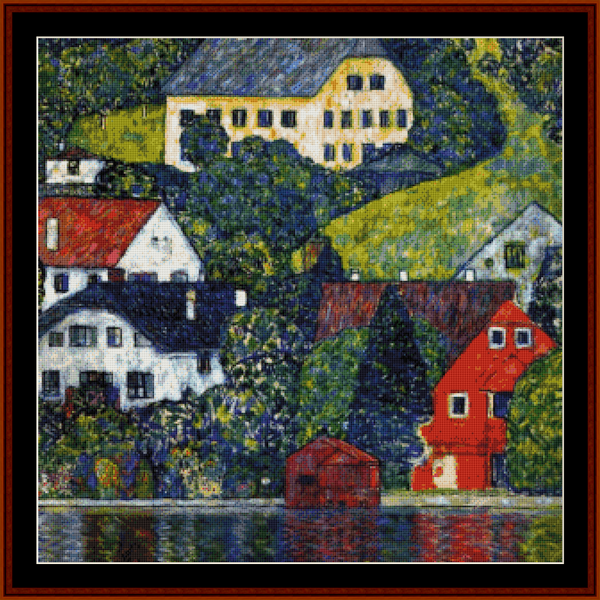 Houses in Unterach - Gustav Klimt pdf cross stitch pattern