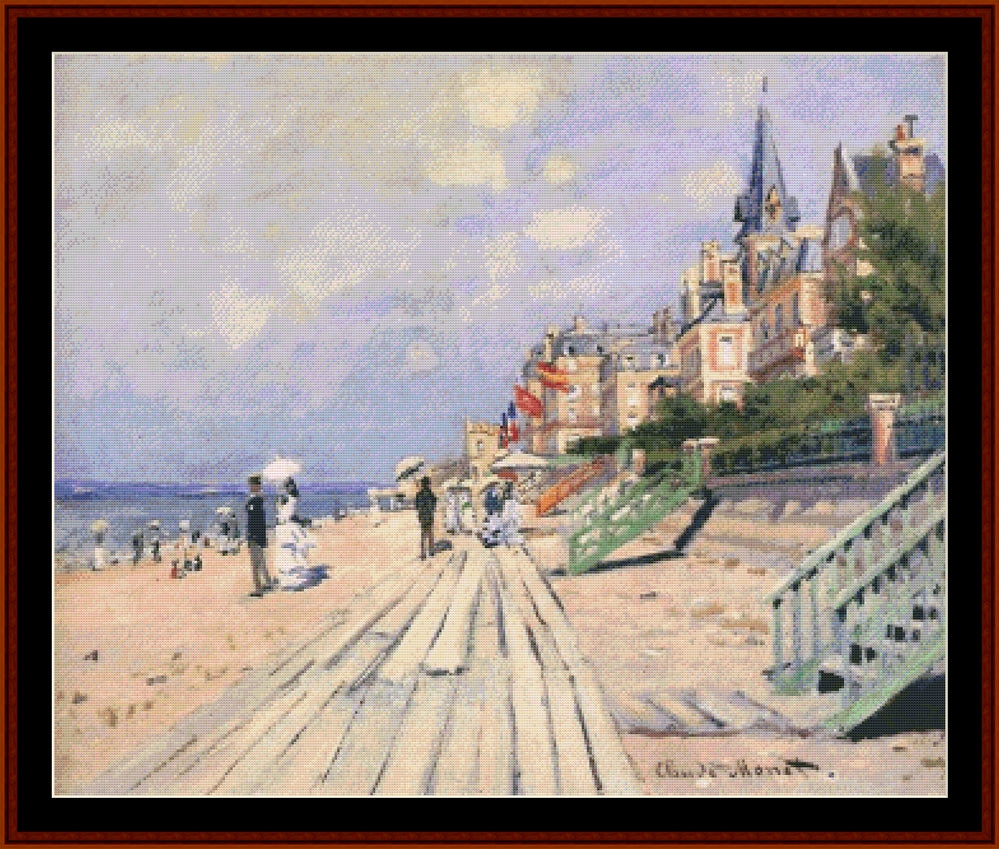 Boardwalk at Trouville - Claude Monet pdf cross stitch pattern