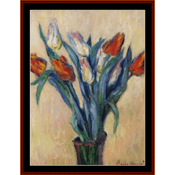 Vase of Tulips - Claude Monet pdf cross stitch pattern