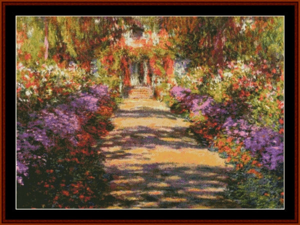 A Pathway in the Garden - Claude Monet pdf cross stitch pattern