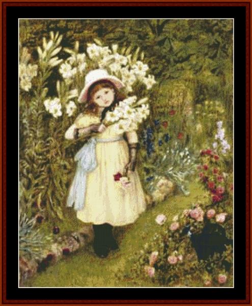 Effie Holding Lilies – Marie S. Stillman cross stitch pattern