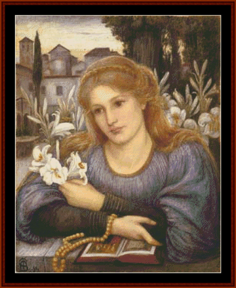 Cloister Lilies – Marie Spartali Stillman pdf cross stitch pattern