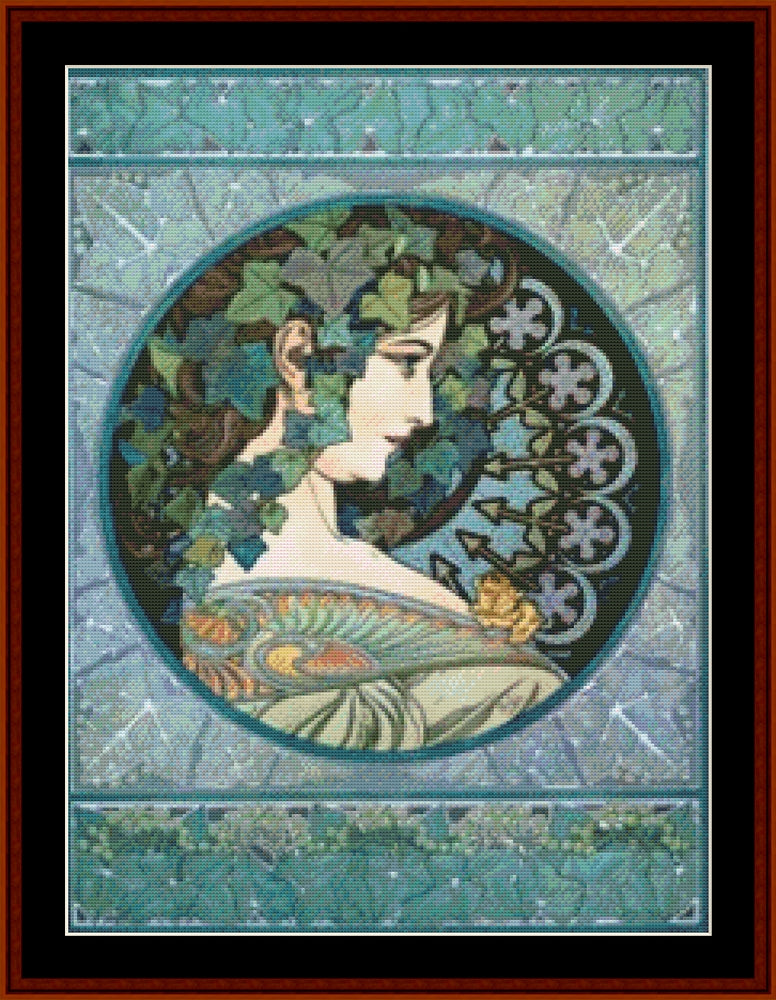 Ivy 1901 – Alphonse Mucha pdf cross stitch pattern