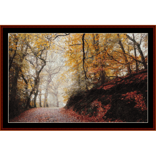 Forest Path in Autumn - Nature pdf cross stitch pattern