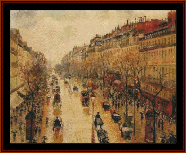 Blvd. Montmarte, Rainy Day - Camille Pissarro pdf cross stitch pattern