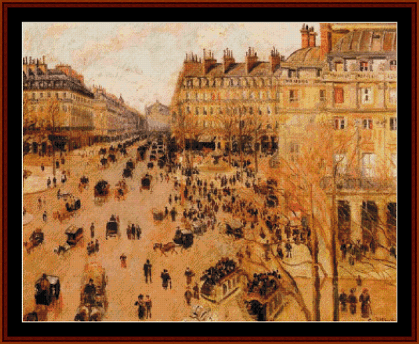 Place du Theatre, Francais, Sun Effect - Camille Pissarro cross stitch pattern