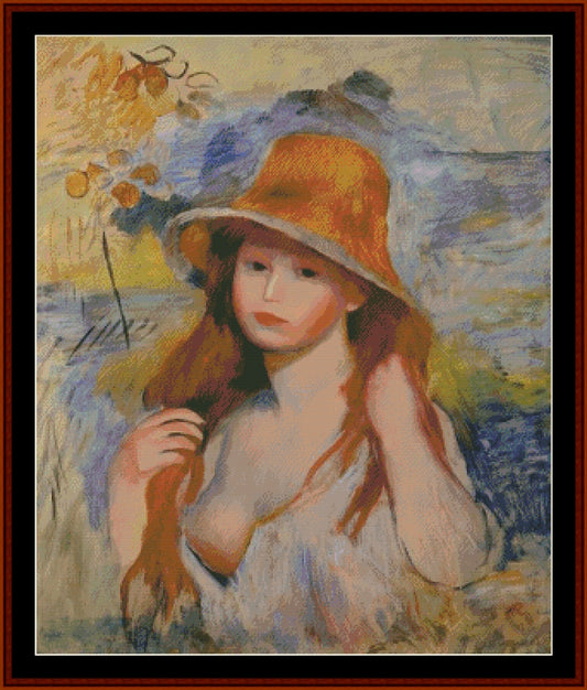 Young Woman in Straw Hat - Renoir pdf cross stitch pattern