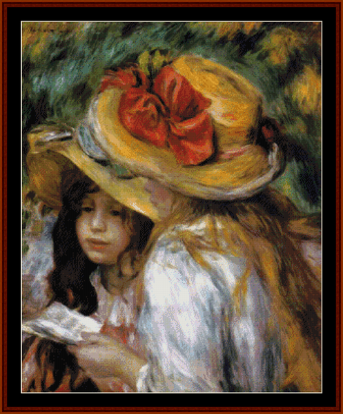 Two Young Girls Reading - Pierre Auguste Renoir pdf cross stitch pattern