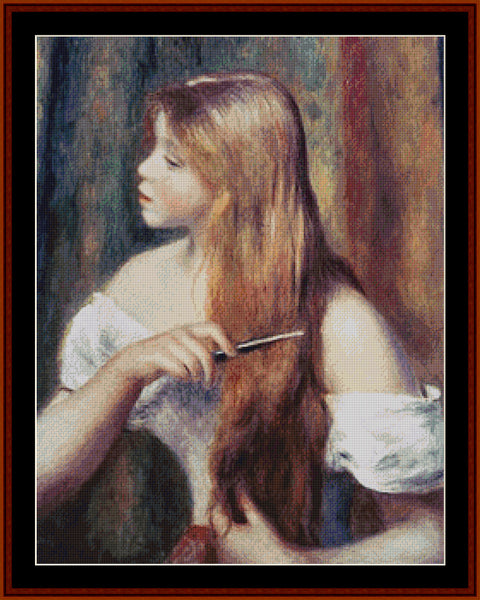 Girl Combing Her Hair I - Pierre Auguste Renoir pdf cross stitch pattern