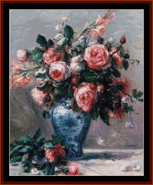 Vase of Roses II (Large) - Pierre Auguste Renoir pdf cross stitch pattern