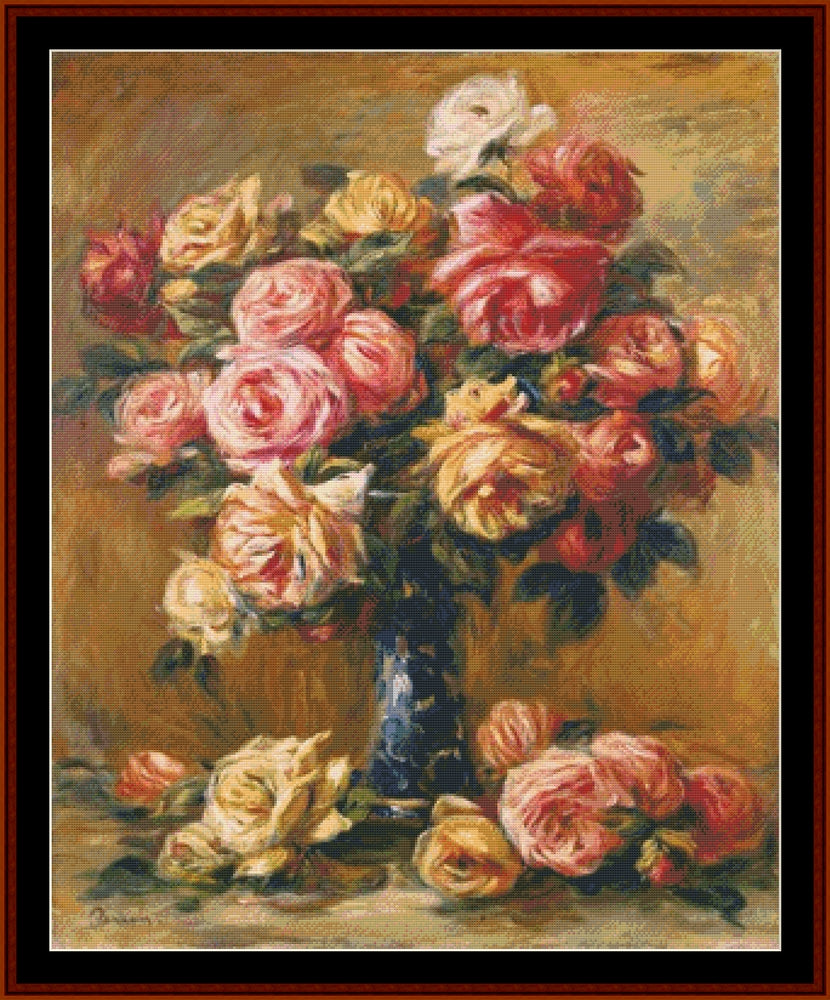 Roses in a Vase – Pierre Auguste Renoir pdf cross stitch pattern